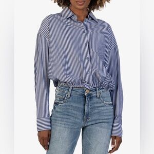 Kut from the Kloth Blue and White Striped Top